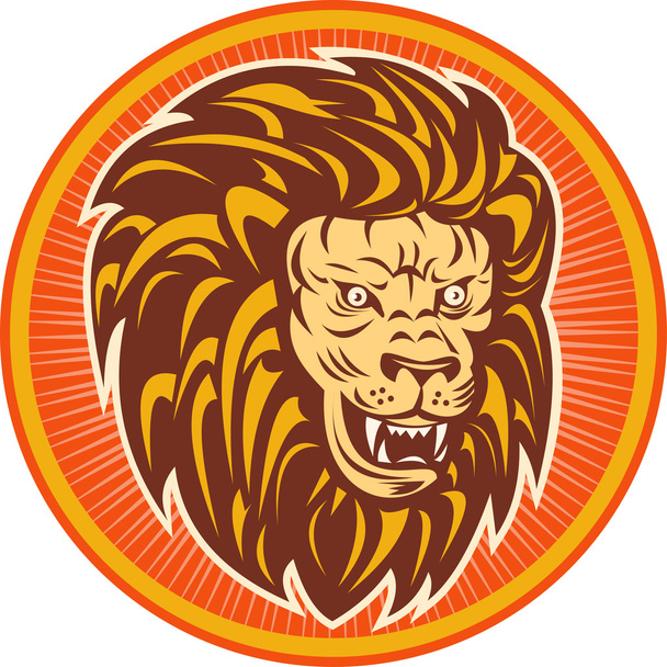 Angry lion head set inside a circle - Photo, Image