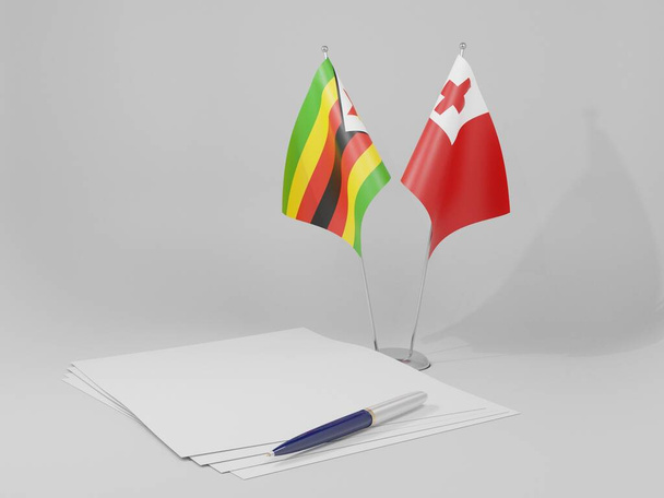 Tonga - Banderas del Acuerdo de Zimbabue, fondo blanco - 3D Render - Foto, Imagen