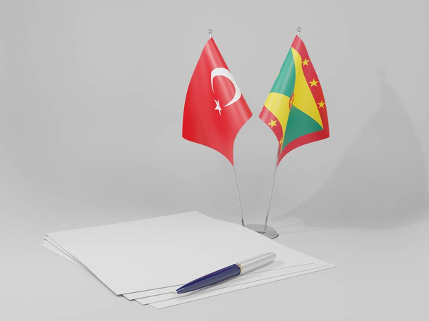 Grenada - Türkiye Anlaşması Bayrakları, Beyaz Arkaplan - 3D Hazırlama - Fotoğraf, Görsel