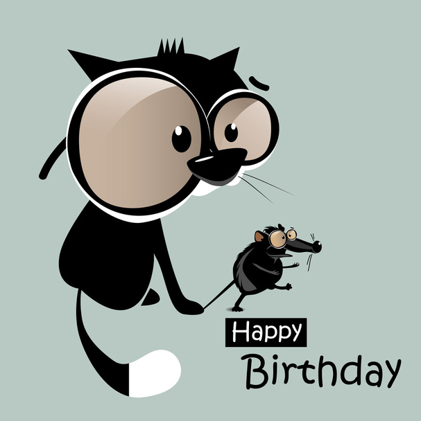 Happy Birthday mouse with a cat smile - Vetor, Imagem