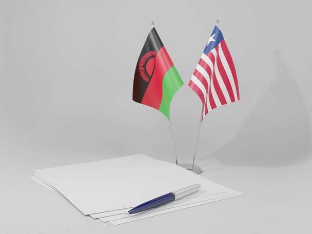 Liberya - Malavi Anlaşması Bayrakları, Beyaz Arkaplan - 3D Render - Fotoğraf, Görsel