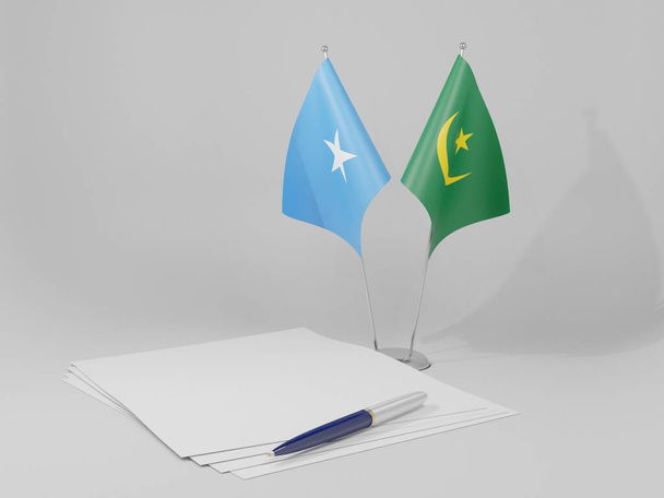 Μαυριτανία - Σομαλία Σημαίες Συμφωνία, Λευκό Φόντο - 3D Render - Φωτογραφία, εικόνα