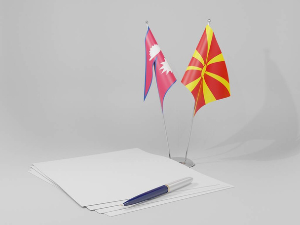 Macedónia - Acordo de Nepal Bandeiras, fundo branco - 3D Render - Foto, Imagem