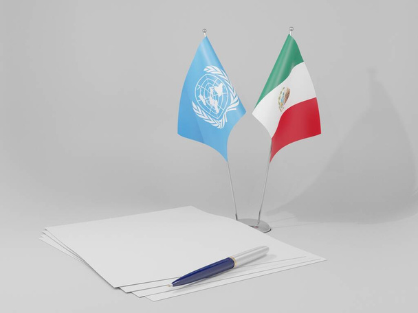 Messico - Bandiere dell'Accordo delle Nazioni Unite, sfondo bianco - Render 3D - Foto, immagini