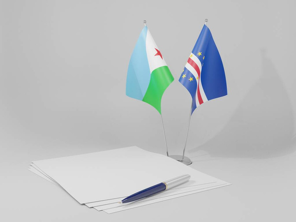 Πράσινο Ακρωτήριο - Σημαίες συμφωνίας Τζιμπουτί, λευκό φόντο - 3D Render - Φωτογραφία, εικόνα