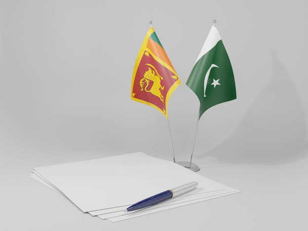 パキスタン-スリランカ協定旗、白背景- 3Dレンダリング - 写真・画像