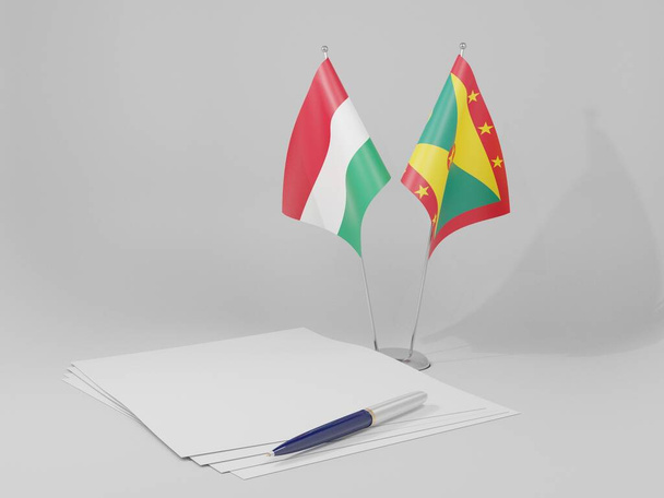 Γρενάδα - Ουγγαρία σημαίες της συμφωνίας, λευκό φόντο - 3D Render - Φωτογραφία, εικόνα
