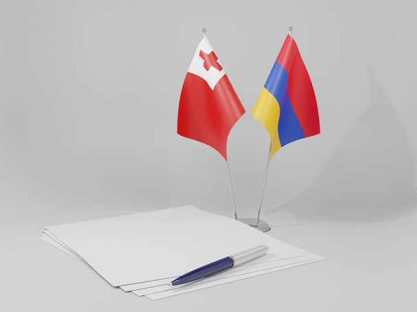 Armenia - Tonga Agreement Flags, White Background - 3D Render - Photo, Image