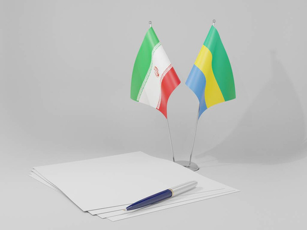 Gabon - Iran Agreement Flags, White Background - 3D Render - Фото, зображення