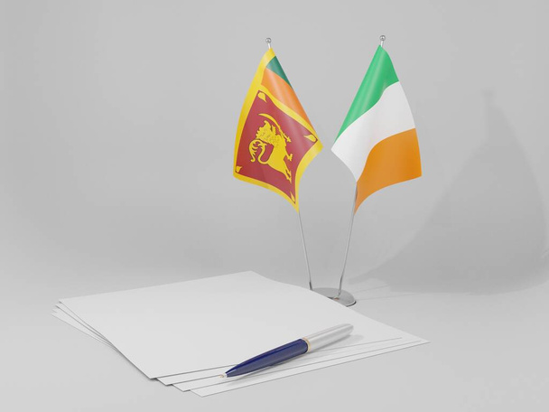 Overeenkomst tussen Ierland en Sri Lanka Vlaggen, witte achtergrond - 3D Render - Foto, afbeelding