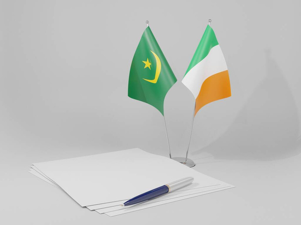 Irsko - Mauritánie dohody vlajky, bílé pozadí - 3D vykreslení - Fotografie, Obrázek