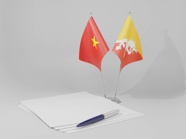ブータン-ベトナム協定旗、白の背景- 3Dレンダリング - 写真・画像