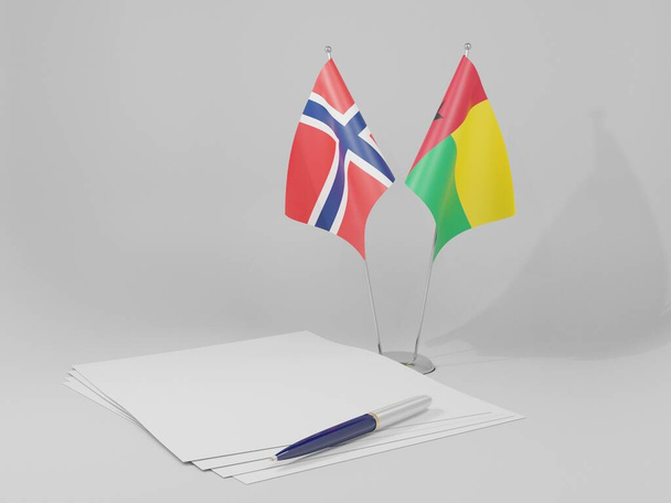 Guinea Bissau - Norwegen Abkommen Flaggen, weißer Hintergrund - 3D Render - Foto, Bild
