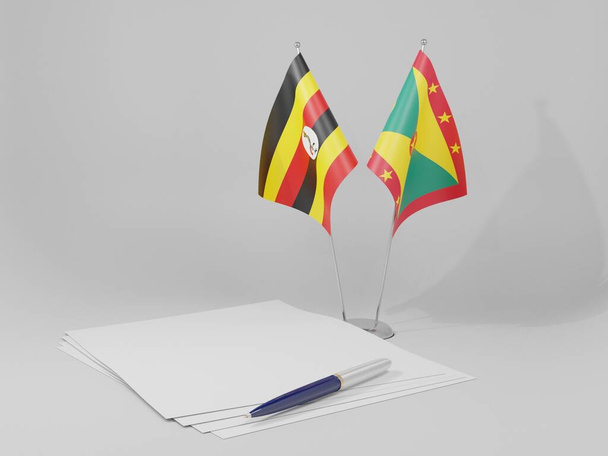 Grenada - Uganda megállapodás zászlók, fehér háttér - 3D Render - Fotó, kép