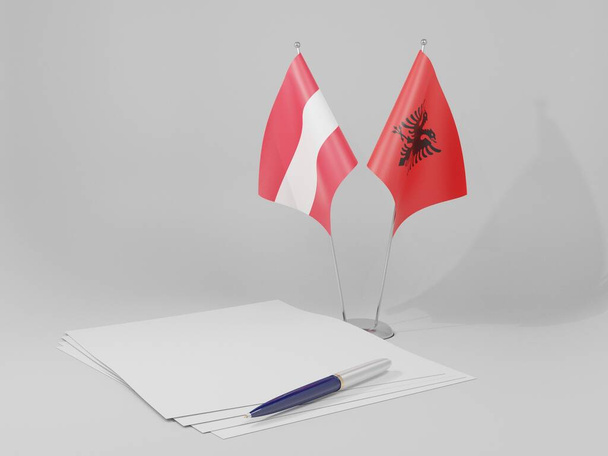 Albanien - Österreich Abkommen Flaggen, weißer Hintergrund - 3D Render - Foto, Bild