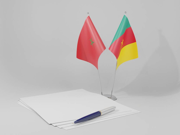 Камерун - Марокко Соглашение Флаги, белый фон - 3D рендер - Фото, изображение