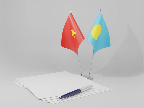 Palau - Vietnam Anlaşması Bayrakları, Beyaz Arkaplan - 3D Hazırlama - Fotoğraf, Görsel