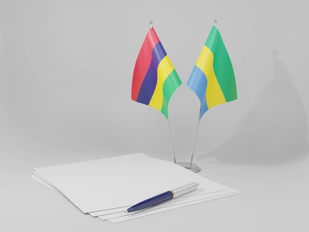 Gabon - Mauritius Agreement Flags, White Background - 3D Render - Photo, Image