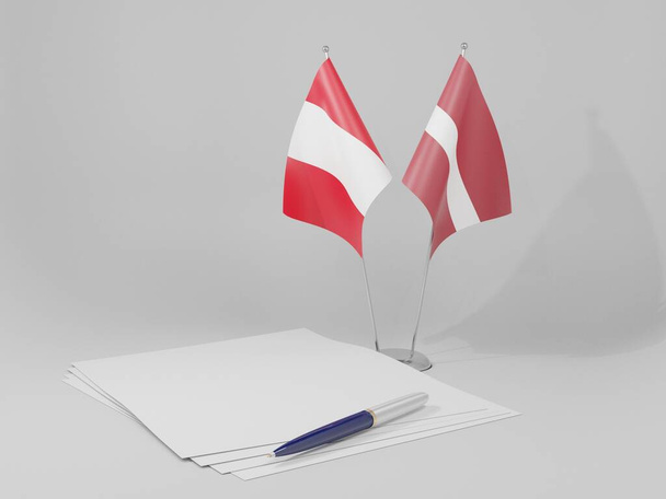 Lettonie - Drapeaux de l'accord Pérou, fond blanc - 3D Render - Photo, image