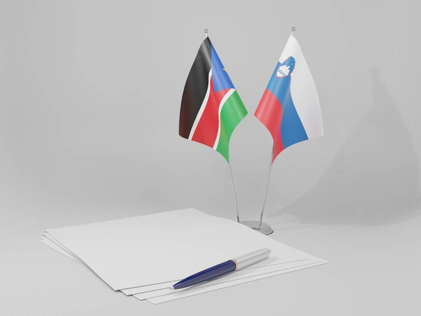 Slovinsko - Jižní Súdán dohody vlajky, bílé pozadí - 3D vykreslování - Fotografie, Obrázek
