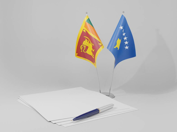 コソボ-スリランカ協定旗、白の背景- 3Dレンダリング - 写真・画像