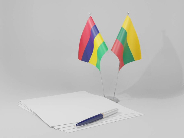 Litauen - Mauritius Abkommen Flaggen, weißer Hintergrund - 3D Render - Foto, Bild