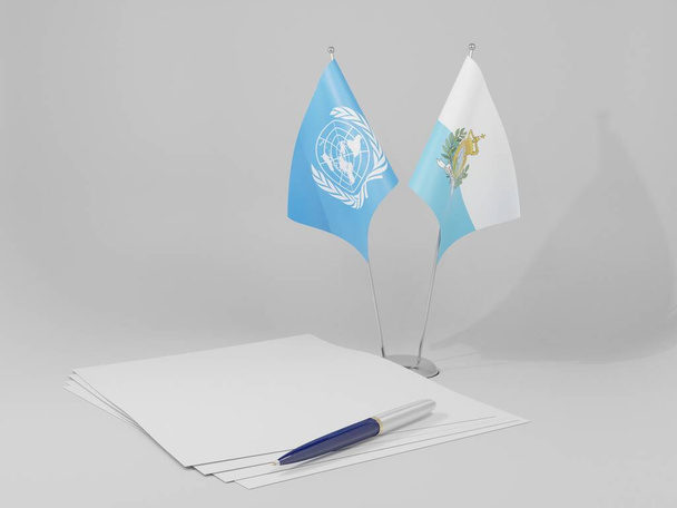 San Marino - Birleşmiş Milletler Anlaşması Bayrakları, Beyaz Arkaplan - 3D Render - Fotoğraf, Görsel