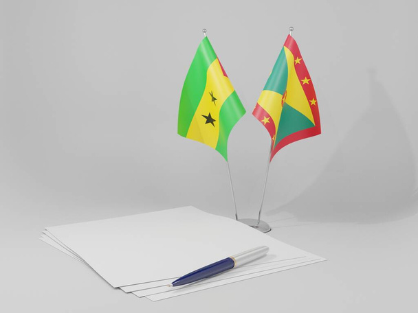 Grenada - Sao Tome ja Principe sopimus liput, valkoinen tausta - 3D Render - Valokuva, kuva