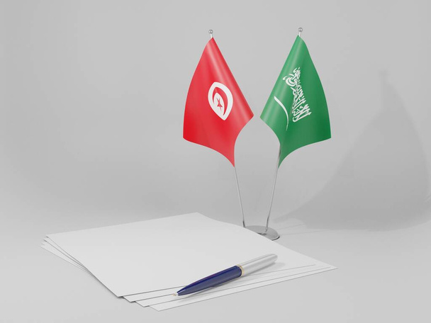 Saudi-Arabien - Tunesien Abkommen Flaggen, weißer Hintergrund - 3D Render - Foto, Bild