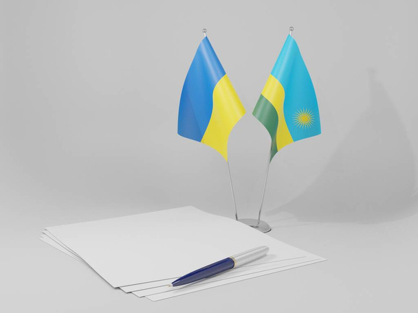 Ruanda - Acordos com a Ucrânia Bandeiras, fundo branco - 3D Render - Foto, Imagem