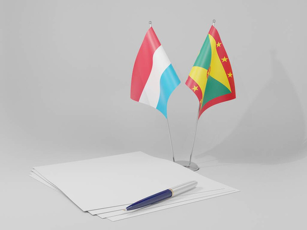 Grenada - Luxemburgi megállapodás zászlók, fehér háttér - 3D Render - Fotó, kép