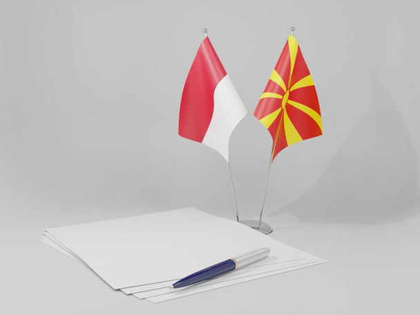 Macedónia - Acordo de Mónaco Bandeiras, fundo branco - 3D Render - Foto, Imagem