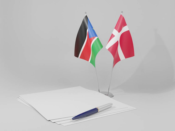 Dänemark - Südsudan-Abkommen Flaggen, weißer Hintergrund - 3D Render - Foto, Bild