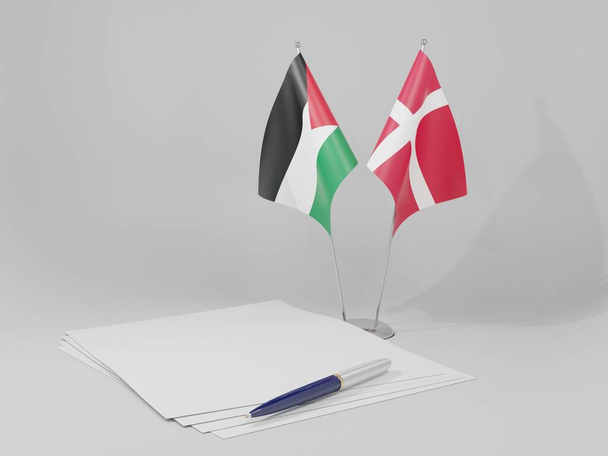 デンマーク-パレスチナ合意フラグ、白の背景- 3Dレンダリング - 写真・画像