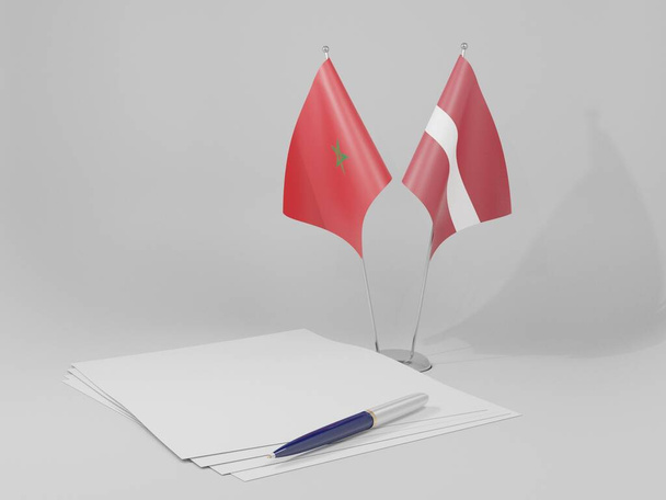 Lettország - Marokkó megállapodás zászlók, fehér háttér - 3D Render - Fotó, kép