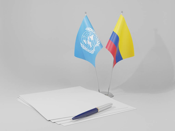 Kolombiya - Birleşmiş Milletler Anlaşması Bayrakları, Beyaz Arkaplan - 3D Render - Fotoğraf, Görsel