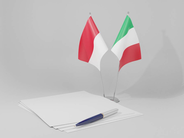 İtalya - Monako Anlaşması Bayrakları, Beyaz Arkaplan - 3D Render - Fotoğraf, Görsel