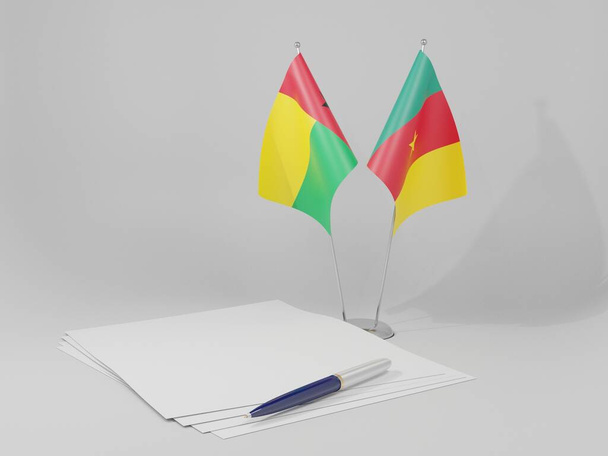 Kamerun - Guinea Bissau Abkommen Flaggen, weißer Hintergrund - 3D Render - Foto, Bild