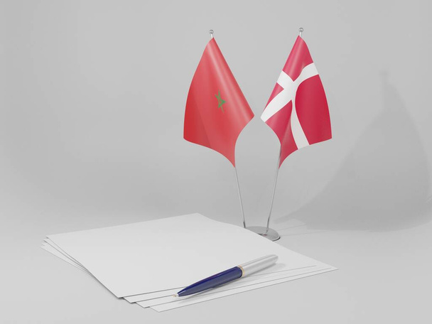 Danimarka - Fas Anlaşması Bayrakları, Beyaz Arkaplan - 3D Render - Fotoğraf, Görsel