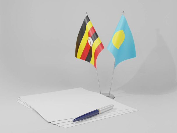 パラオ-ウガンダ協定旗、白い背景- 3Dレンダリング - 写真・画像