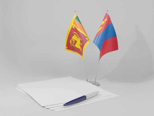 Mongolsko - Srí Lanka dohody vlajky, bílé pozadí - 3D vykreslování - Fotografie, Obrázek