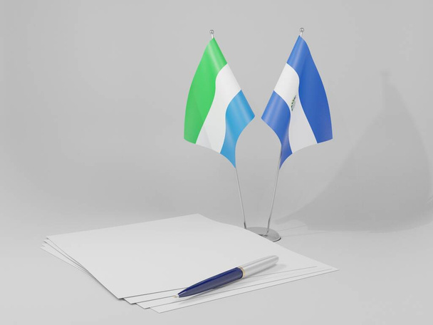 El Salvador - Sierra Leone Anlaşması Bayrakları, Beyaz Arkaplan - 3D Render - Fotoğraf, Görsel