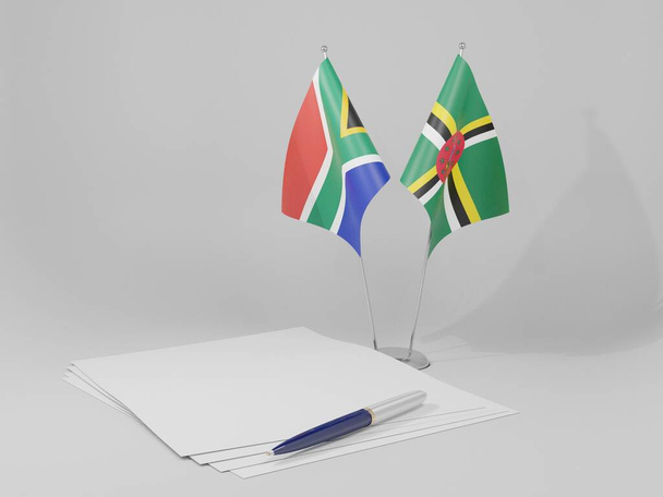 Dominica - Νότια Αφρική Σημαίες Συμφωνία, Λευκό Φόντο - 3D Render - Φωτογραφία, εικόνα