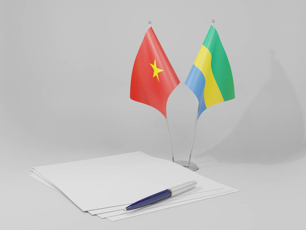 Gabon - Vietnam Agreement Flags, White Background - 3D Render - Photo, Image