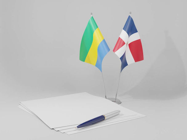 Dominican Republic - Gabon Agreement Flags, White Background - 3D Render - Photo, Image