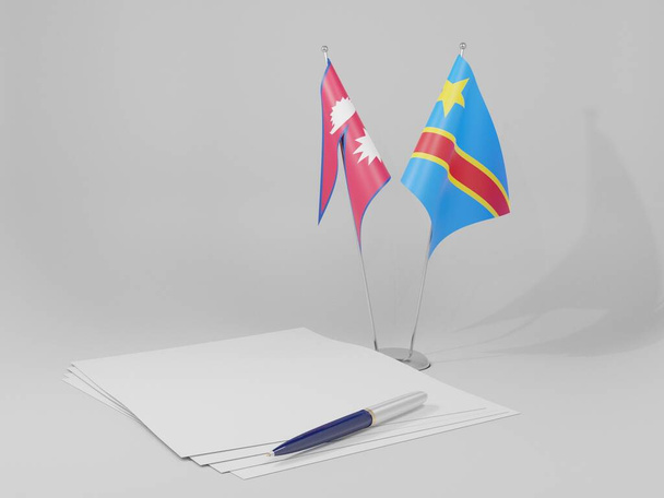 コンゴ民主共和国-ネパール協定旗、白の背景- 3Dレンダリング - 写真・画像