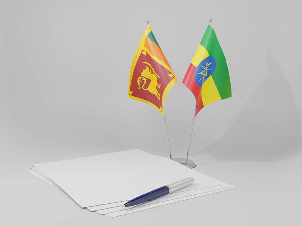 Äthiopien - Sri Lanka Abkommen Flaggen, weißer Hintergrund - 3D Render - Foto, Bild