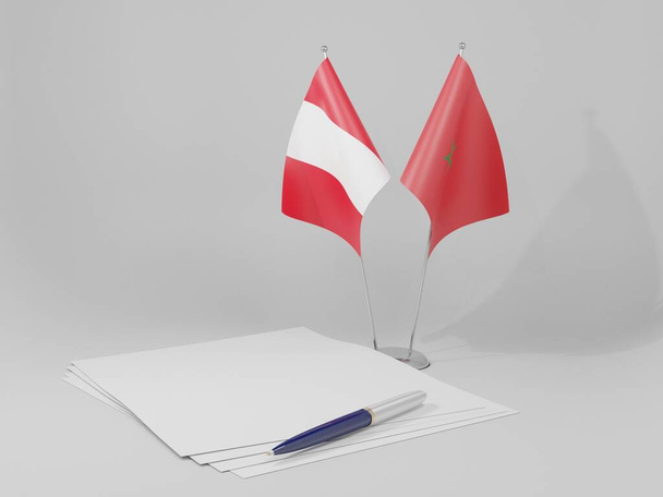 Morocco - Peru Agreement Flags, White Background - 3D Render - Photo, Image