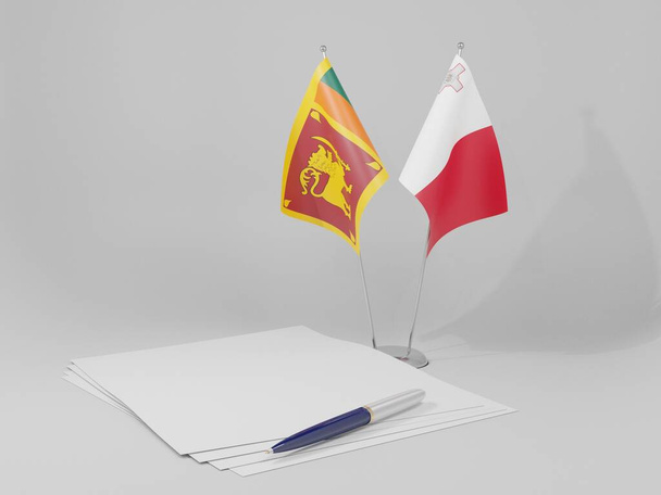 Malta - Srí Lanka dohody vlajky, bílé pozadí - 3D vykreslování - Fotografie, Obrázek