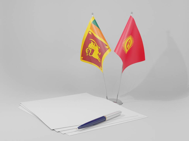 Kyrgyzstán - Srí Lanka dohody vlajky, bílé pozadí - 3D vykreslování - Fotografie, Obrázek